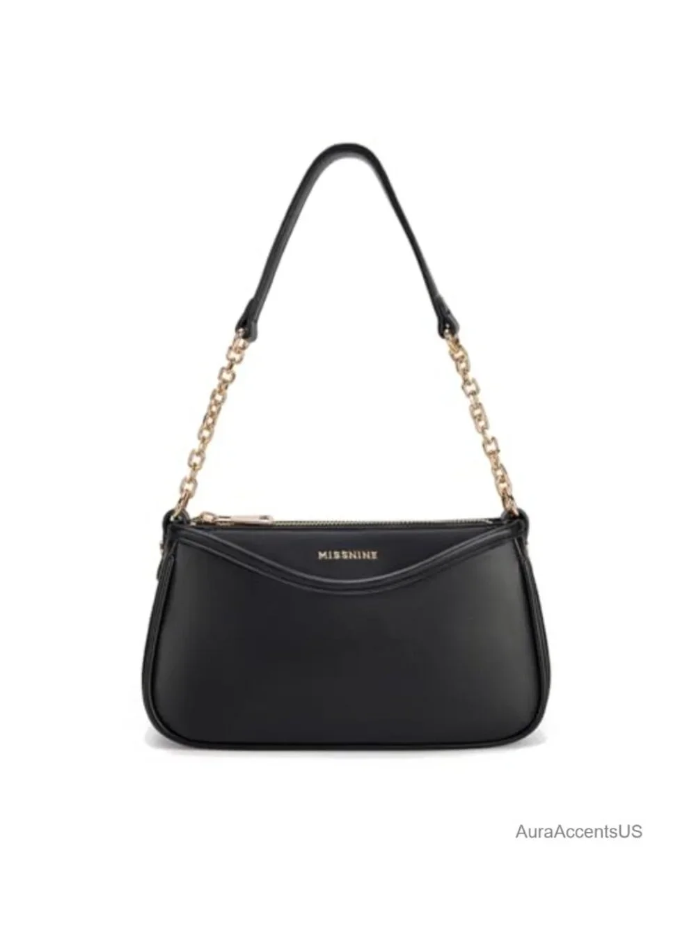 Faux Leather Vegan Hobo Shoulder Bag with Chain Strap, 3-Compartment Purse